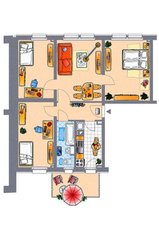 4-Raum-Wohnung mit Balkon und Einbauküche - Foto 4