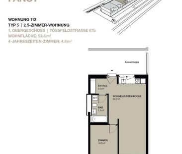 2.5 Zimmer, 54 m², 1. Stock - Foto 6