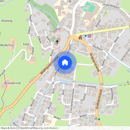 Churzbreitenstrasse 25a, 9473 Gams, Lageplan