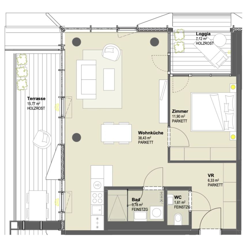 UNBEFRISTETE 2 Zimmer-Wohnung mit viel Freifläche - Photo 1