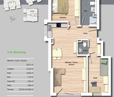 Miete: Mainz Hechtsheim, 3 Zimmer mit Terrasse, EBK und TG-Stellplatz - Foto 5