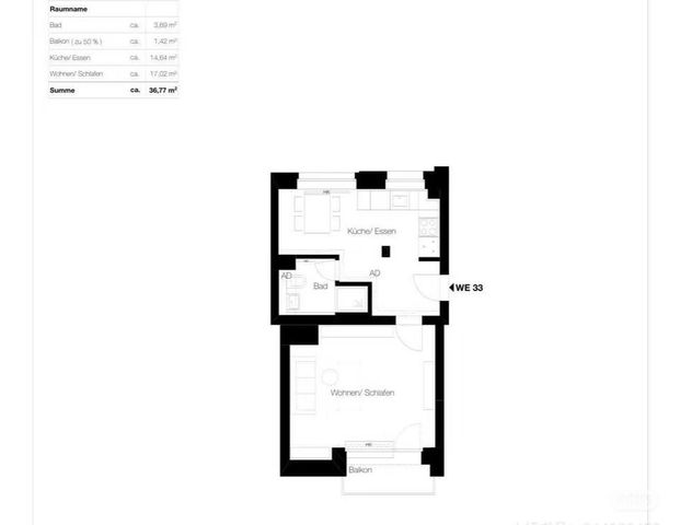 1-Zimmer-Wohnung 37 mit Einbauküche,Keller,Balkon,sehr Zentral - Photo 1