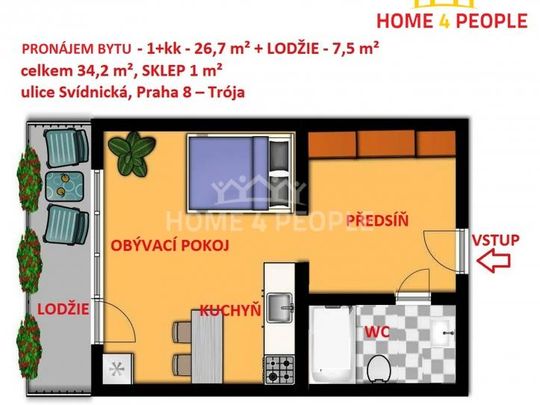 Pronájem bytu 1+kk 34 m2 - Photo 1
