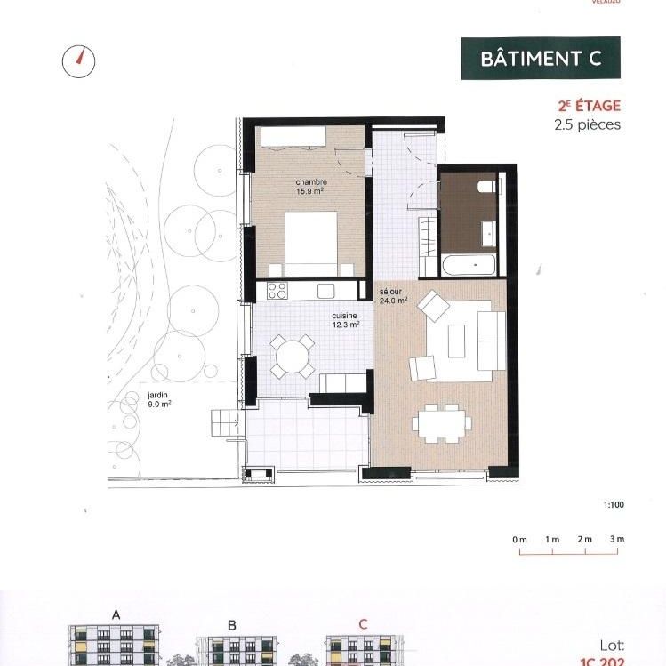 C-202 - Spacieux 2,5 pièces avec terrasse privative et balcon/loggia - Photo 1