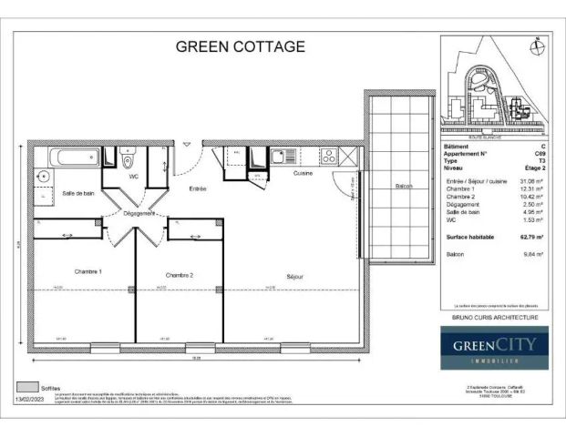 Appartement à louer 3 pièces 62.79m² - Photo 1