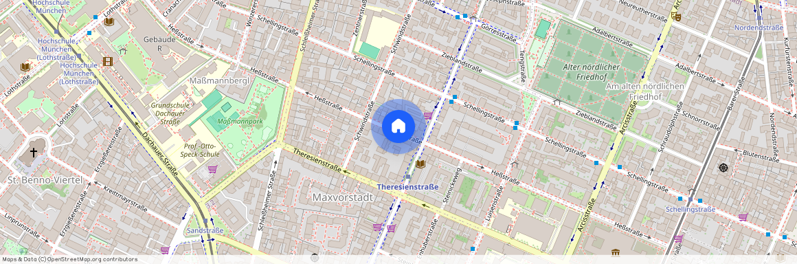 Heßstraße, 80798 München Maxvorstadt ca. 1, 8 km north-west of Munich-center