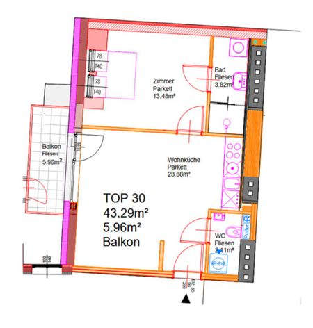AUGARTEN-NÄHE, DACHGESCHOSS, klimatisierte 43 m2 Neubau mit 6 m2 Balkon, Wohnküche, 1 Zimmer, Duschbad, Parketten, Erstbezug - Photo 2