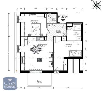 Appartement à louer 3 pièces 57.6m² - Photo 2