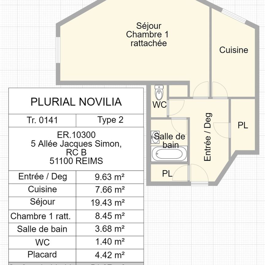 Location appartement T2 54.67m² à Reims (51100) Loyer CC * : 400.74 € Réf : ER.10300 - Photo 2