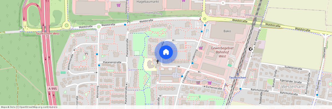 Eichenstraße, 82024 Taufkirchen ca. 9, 7 km south of Munich-center