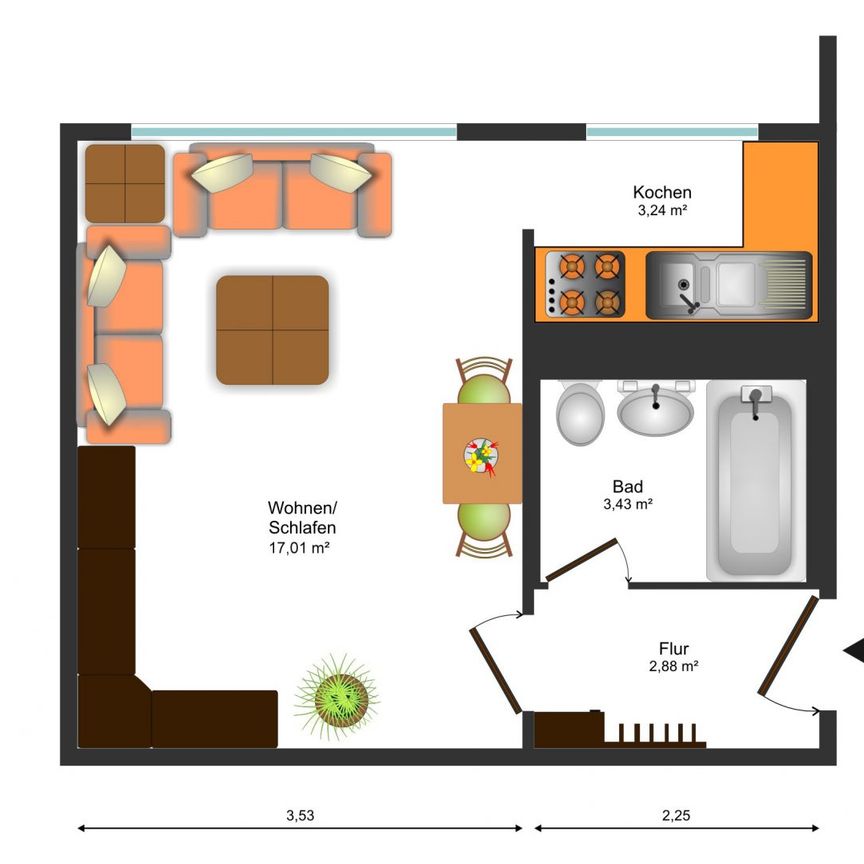 funktionale 1-Raum-Wohnung mit Zeitmietvertrag - Foto 2