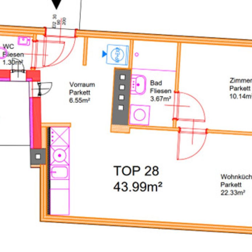 ERSTBEZUG, AUGARTEN-NÄHE, klimatisiertes 44 m2 Dachgeschoss, 2 Zimmer, Komplettküche, Duschbad, Parketten, Brigittenauer Lände - Photo 1