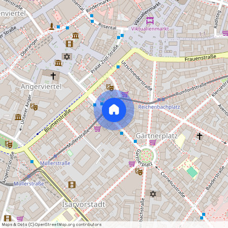 Corneliusstraße, 80469 München Gärtnerplatzviertel ca. 1, 0 km south of Munich-center