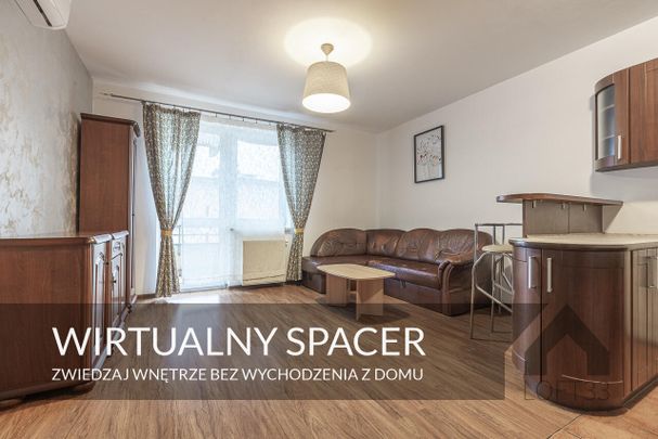 Klimatyzowane i wyposażone dwupokojowe mieszkanie w Bieńczycach w Krakowie do wynajęcia | Spacer 3D - Zdjęcie 1