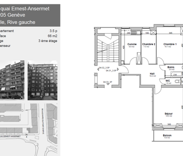 Appartement de 3.5 pièces d'environ 66 m2 au 3ème étage avec balcon. - Photo 2