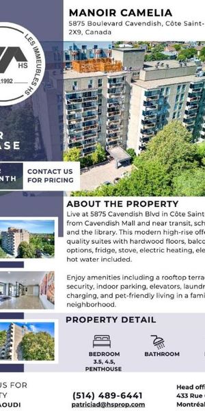 2 CH - 1 SDB - Côte Saint-Luc - $1,525 /mo - Photo 2