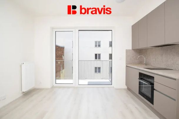 Pronájem bytu 1+kk, Brno - Trnitá, ul. Křenová, novostavba, balkon, výborná dostupnost do centra - Fotografie 1