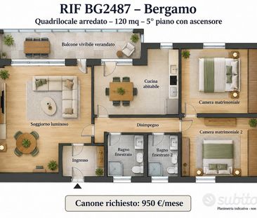 Bergamo con due camere,due bagni+balcone verandato - Photo 1