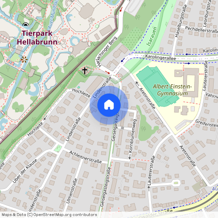 Geiselgasteigstraße, 81545 München Harlaching ca. 6, 8 km south of Munich-center