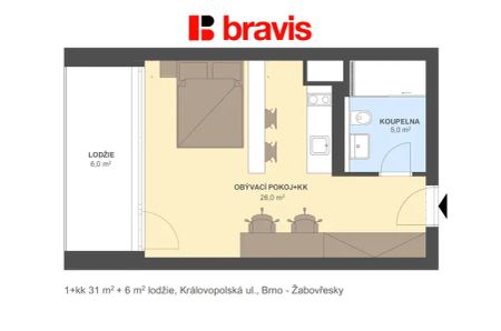 Pronájem 1+kk, Královopolská, Brno: All-in vybavení, wifi, garáž, gym - Fotografie 4
