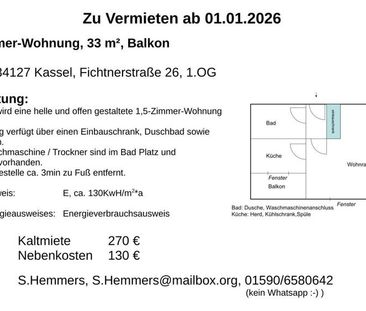 1,5 Zimmer, 33qm, Balkon ab 01.01.2026 - Foto 1