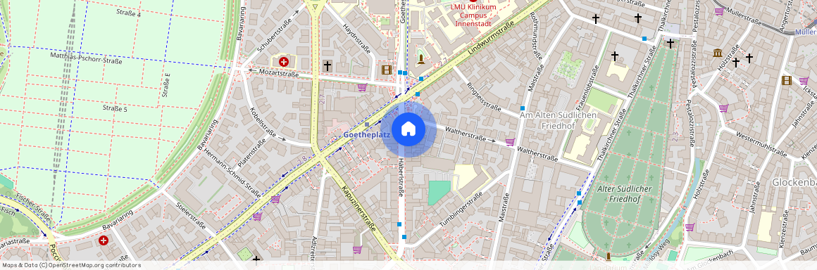 Häberlstraße, 80337 München Ludwigsvorstadt ca. 2, 1 km south-west of Munich-center