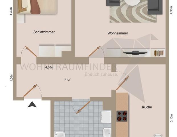 Geräumige 2-Raum-Wohnung mit Tageslichtbad - Photo 1