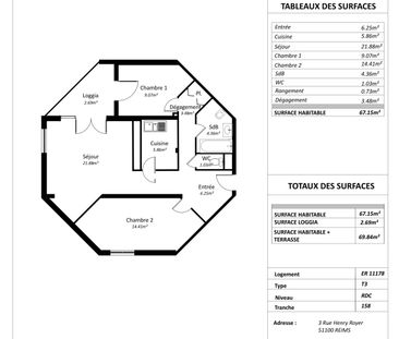 Location appartement T3 67.15m² à Reims (51100) Loyer CC * : 489.45... - Photo 6