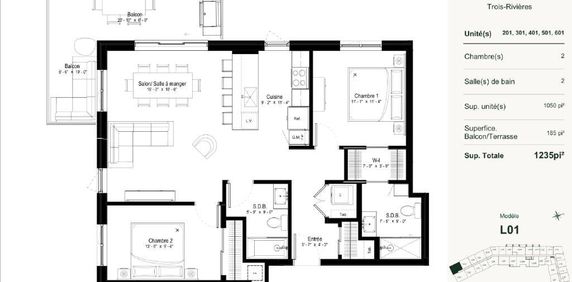 Aera Trois-Rivières | Grand 2 cac d'inspiration hôtelière - Condo / appartement / logement à louer - Photo 2