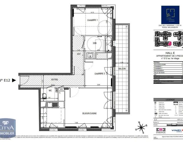 Appartement à louer 3 pièces 69.59m² - Photo 1