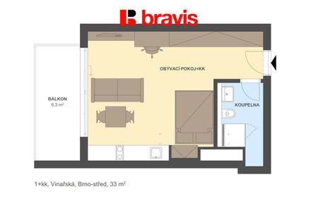 Pronájem bytu 1+kk a garsoniéry 33 m² - Фото 2