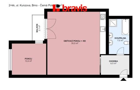 Pronájem zařízeného bytu 2+kk, Brno - Černá Pole ul. Kunzova, parkovací stání, balkon - Photo 4