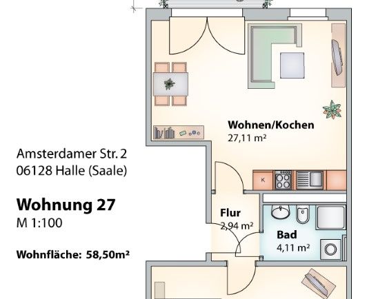 Frisch saniert und mit Lift. 2-Raum-Wohnung in Halles Süden. - Photo 1