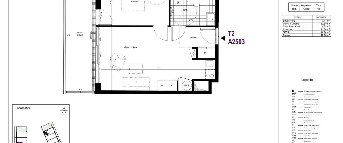 Appartement à louer 2 pièces 44.04m² - Photo 1