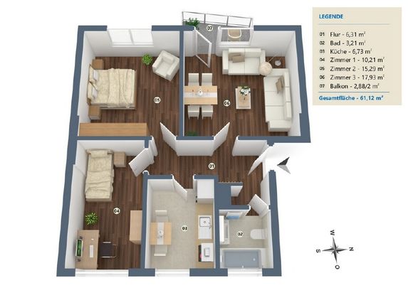 Gemütliche 3-Zimmer-Wohnung - Photo 1