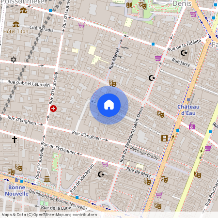 rue d`Enghien entre cour des petites Ecuries et rue du Fauboug St Denis 75010 Paris (10e arrondissement)