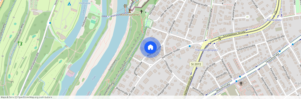 Willroiderstraße, 81545 München Harlaching ca. 6, 0 km south of Munich-center