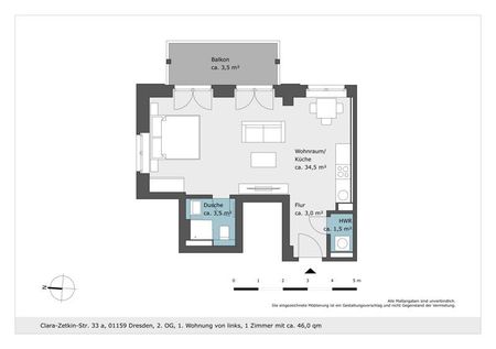 Neubau! Gemütliche 1-Raumwohnung mit Balkon und Einbauküche! - Photo 2