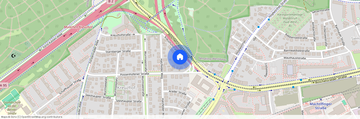 Kreuzhofstraße, 81476 München Forstenried ca. 7, 3 km south-west of Munich-center