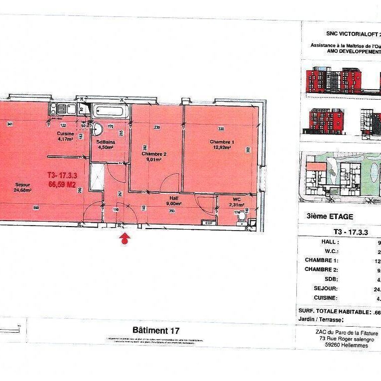 Location appartement 3 pièces 66.59 m² à Hellemmes-Lille (59260) - Photo 2