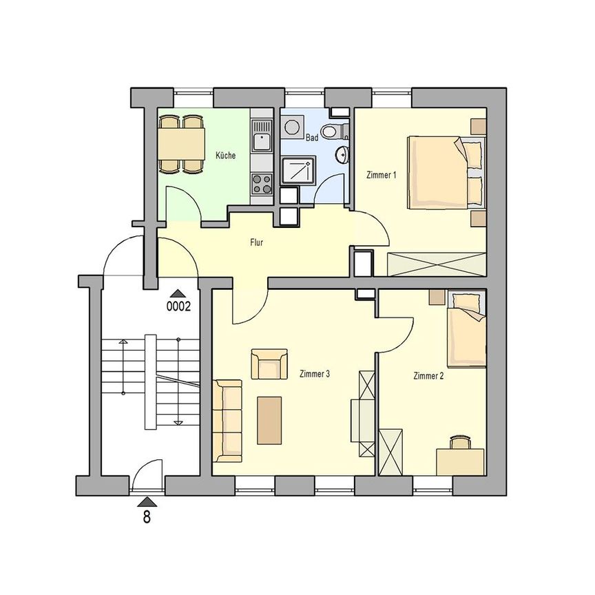 Zwei Zimmer, Wohnküche. Küche, Bad mit Fenster und Rolläden, Dusche und Wanne - Photo 2