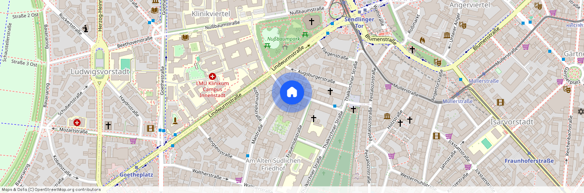 Reisingerstraße, 80337 München Isarvorstadt ca. 1, 4 km south-west of Munich-center