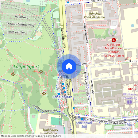 Belgradstraße, 80804 München Schwabing-West ca. 4, 2 km north of Munich-center