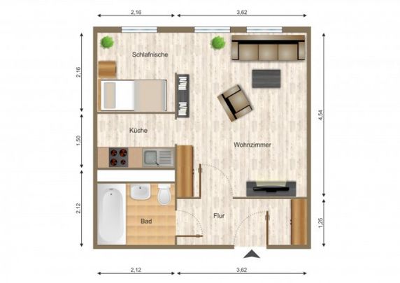 Wohnung, 1 Zimmer (32,42 m²) - Foto 1