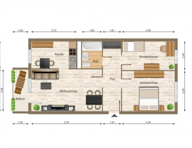 Wohnung, 3 Zimmer (69,07 m²) - Photo 1