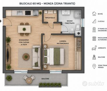 Bilocale con balcone a Monza - Triante - Photo 1