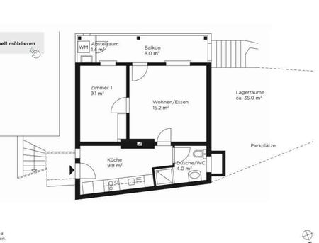 2 Zimmer, 48 m², EG - Foto 3