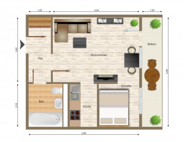 Wohnung, 1 Zimmer (36,22 m²) - Photo 1