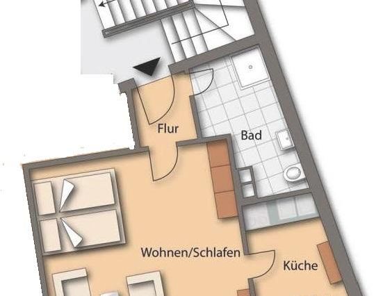 Möblierte Einzimmerwohnung im 4. OG - Einbauküche - Bad mit Dusche - Foto 1