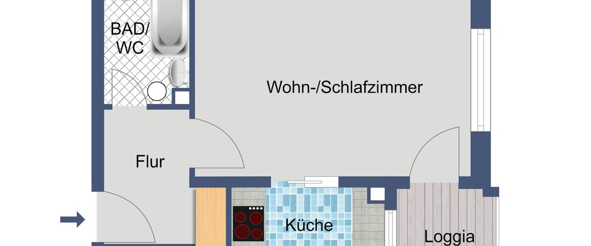 Kompakt & komfortabel: 1 Zimmer mit Badewanne, Loggia und Küchenoption - Photo 1